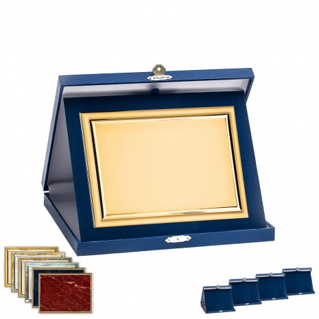Leather effect plaque box in blue color