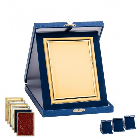 Leather effect plaque box in blue color