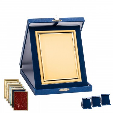 Leather effect plaque box in blue color