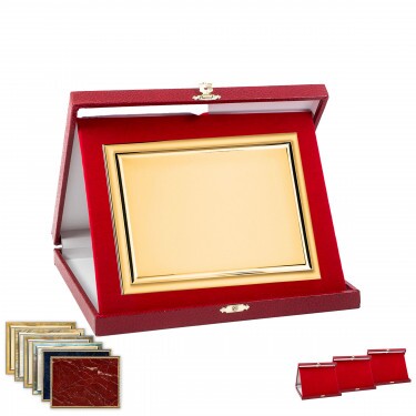 Leather effect plaque box in burgundy color