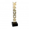 Premium acrylic column with metal-look inscription, marble base (max. size 7.1x37 cm)