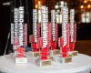 Premium acrylic column with metal-look inscription, marble base (max. size 7.1x37 cm)
