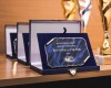 Leather effect plaque box in blue color
