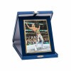 Leather effect plaque box in blue color
