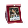 Leather effect plaque box in burgundy color